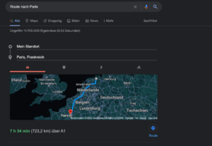 Google Suche: Route nach Paris